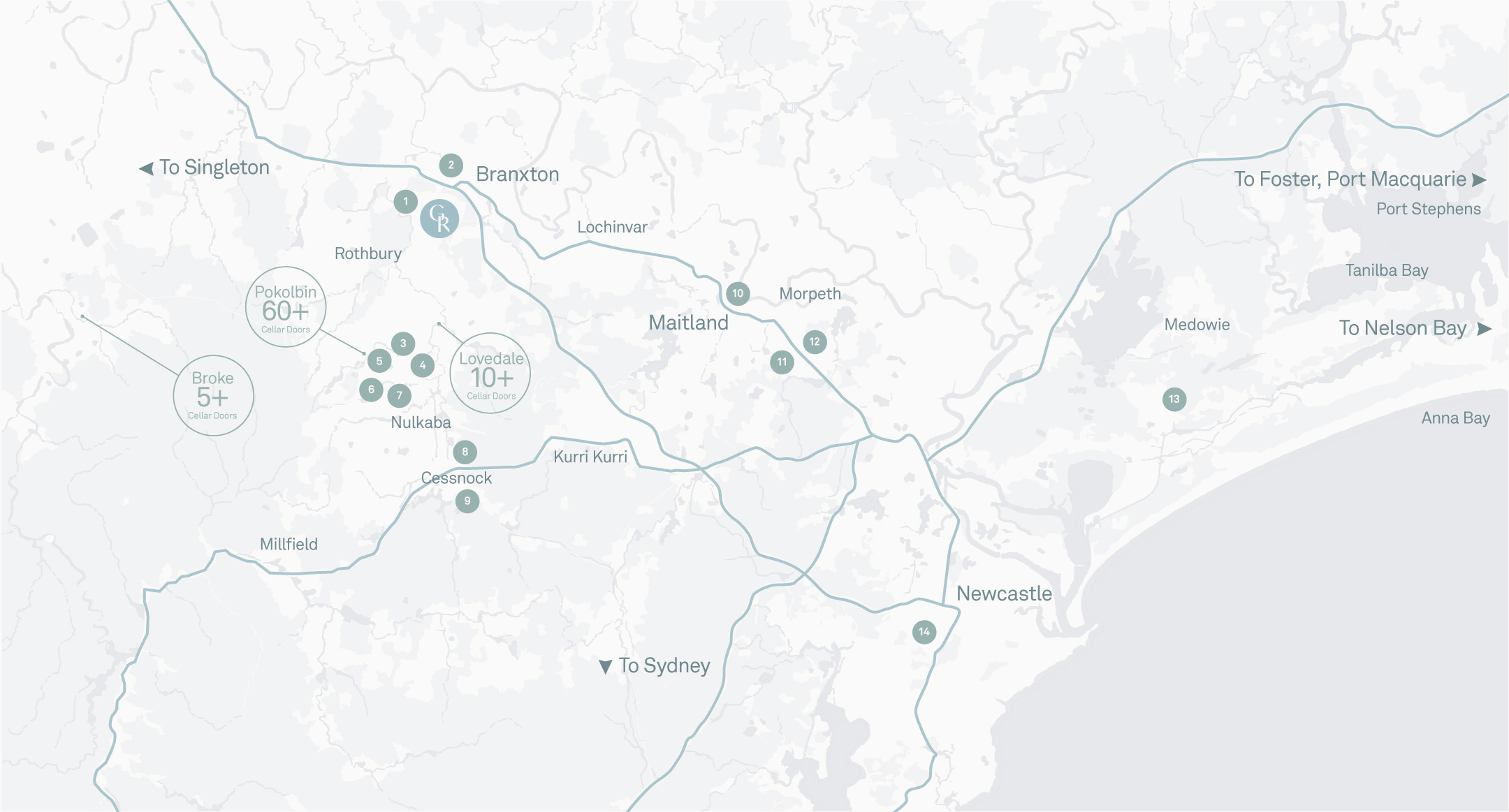 map of area with pins indicating key points of interest in the area